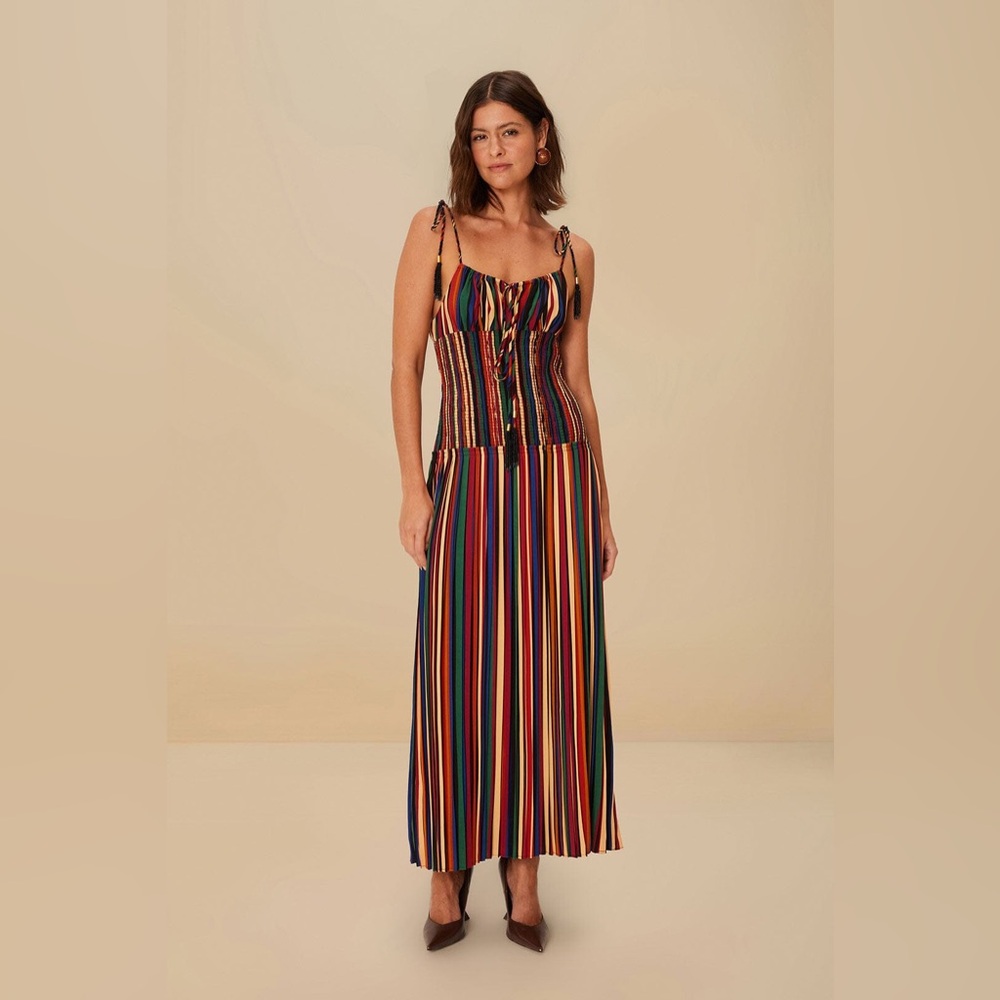 FARM Rio Pipa Striped, Multicolor Striped Midi Dress XS